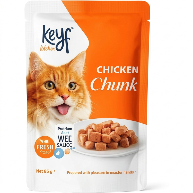 پوچ گربه کیف کیچن با طعم مرغ تکهای ۸۵ گرم | Keyf Kitchen Chicken Chunk