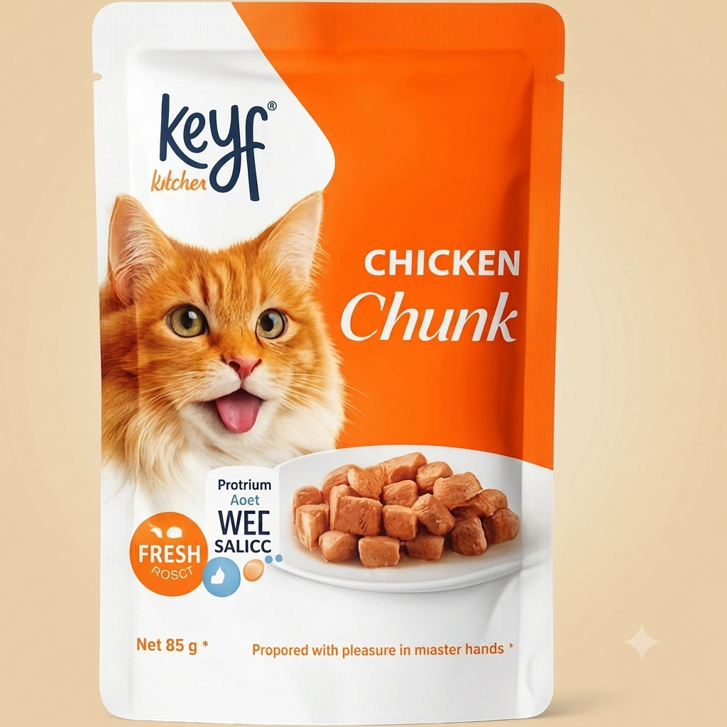 پوچ گربه کیف کیچن با طعم مرغ تکه‌ای ۸۵ گرم | Keyf Kitchen Chicken Chunk